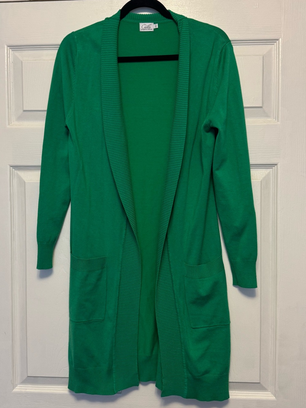 Cielo Long Open-Front Cardigan in Green